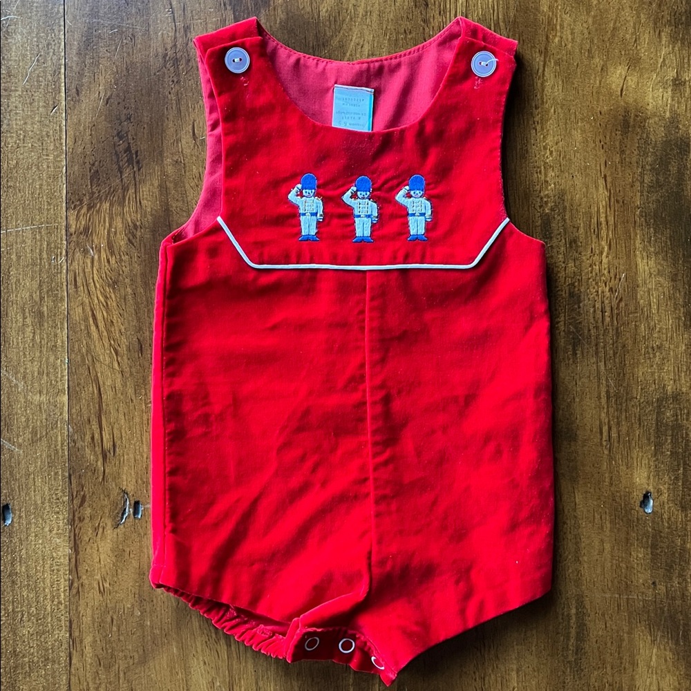 Vintage Boy’s Christmas Nutcracker Velvet Texture Romper